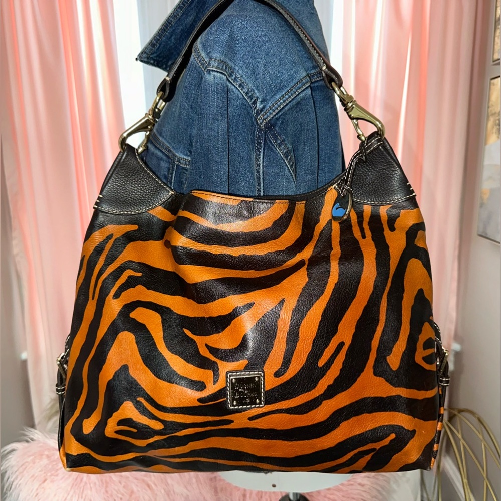 Vintage Dooney & Bourke Leather Tiger Print Large Shoulder Bag